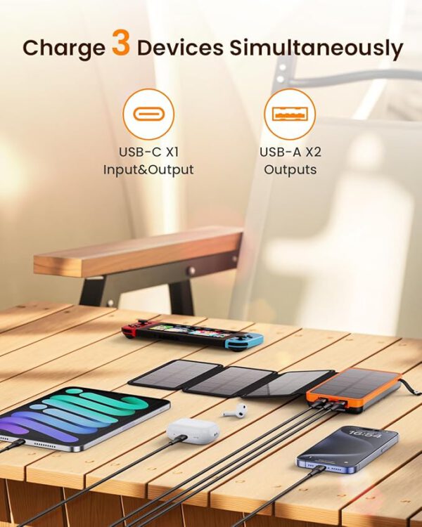 Solar Powerbank 25.000 mAh von FEELLE – mit faltbaren Solarpanels, 3 USB-Ports & LED-Taschenlampe – Bild 5