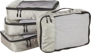 Amazon Basics Packwürfel Set für Koffer, Reise Organizer, Reißverschluss, 4 Teilig, Mittelgroß, Grau