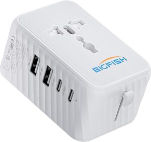 Bigfish Reiseadapter Weltweit, Universal Reisestecker mit 2 USB A und 2 USB C, Universal Adapter, Reisestecker Adapter Weltweit, Steckdosenadapter für USA, England, Japan, Thailand und Australien