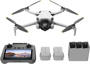 DJI Mini 4 Pro Fly More Combo mit DJI RC 2 Fernsteuerung (Bildschirmfernsteuerung), faltbare Mini-Drohne mit 4K-Kamera, unter 249g, 34 Minuten Flugzeit, 2 zusätzliche Akkus, Klasse-C0