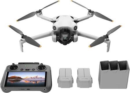DJI Mini 4 Pro Fly More Combo mit DJI RC 2 Fernsteuerung (Bildschirmfernsteuerung), faltbare Mini-Drohne mit 4K-Kamera, unter 249g, 34 Minuten Flugzeit, 2 zusätzliche Akkus, Klasse-C0