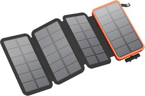 FEELLE Solar Powerbank 25000mAh, Solar Ladegerät mit Dual 3,0A USB-Ausgang & 4 Faltbaren Solarpanel Externes Akkupack Power Bank für Smartphone, Tablet, Campen und mehr (Orange)